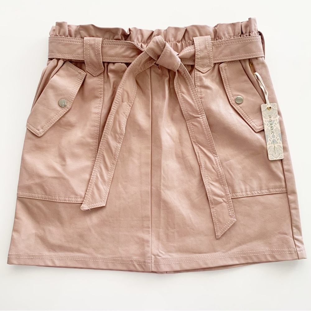 IRIS Pink Vegan Leather Paper Bag Skirt Size Large
